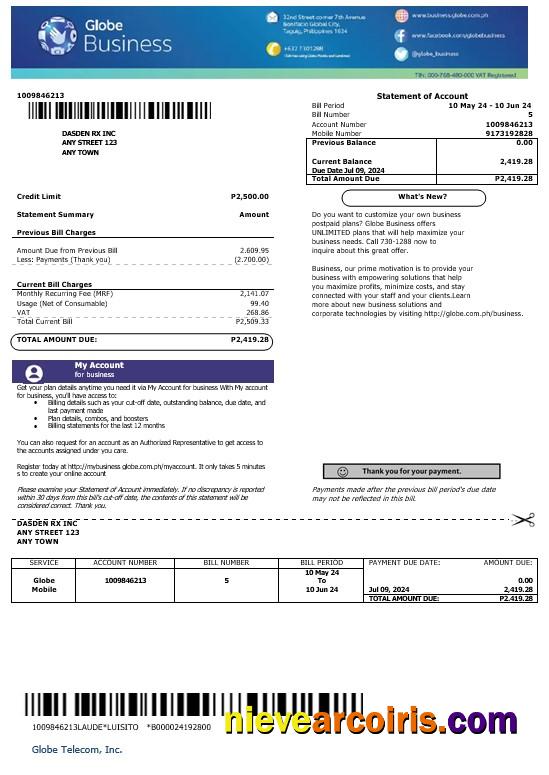 Philippines Globe Business business utility bill
